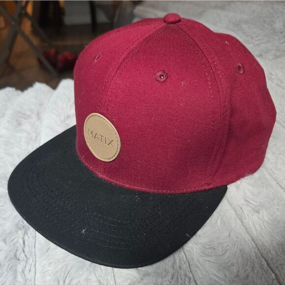 Matix Outdoor Snap Back Hat Cap Mens Casual Maroon Black Front Logo - Picture 1 of 8